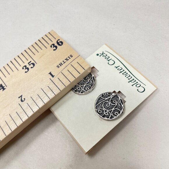 Coldwater Creek Clip On Earrings Abstract Filigree Swirl Round Silver-Tone - Picture 6 of 6